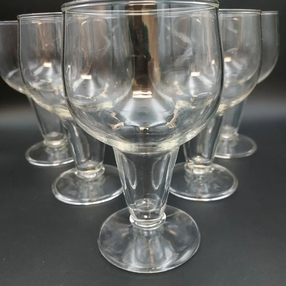 Vintage Anchor Hocking Hollow Stem Beer Glasses Set of 5 Clear Stout Goblets